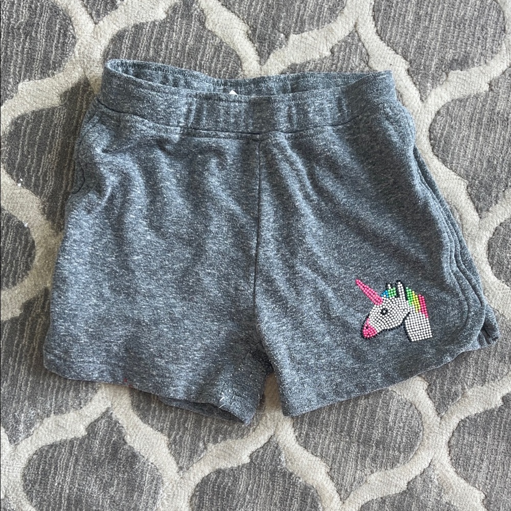 Butter Gray Knit Unicorn Shorts with Colorful Patch